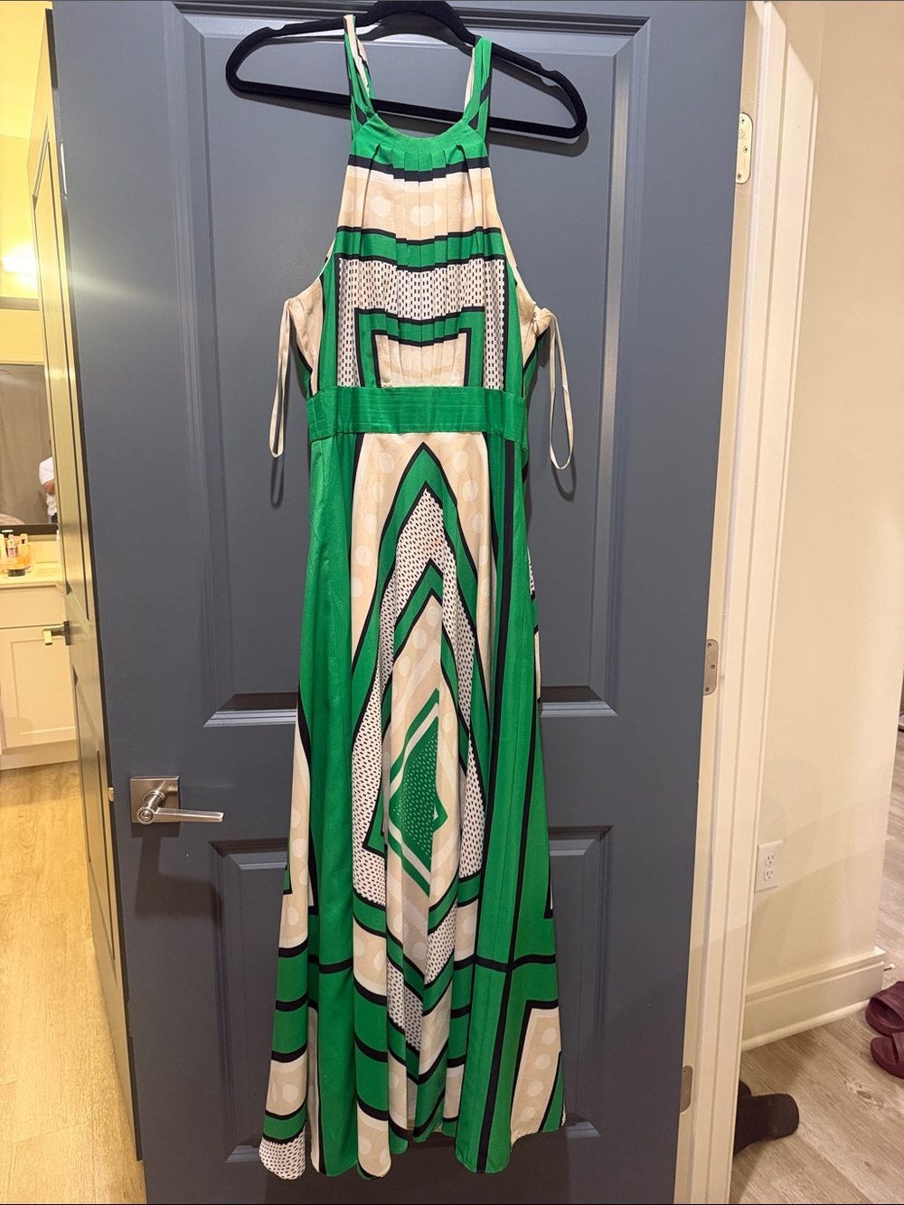 Eliza J Green and Cream Geometric Halter Maxi Dress